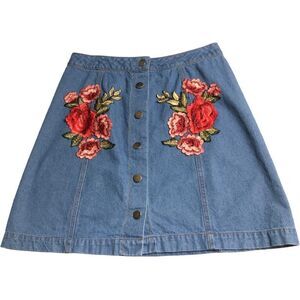 Charle O. Embroidered Denim Skirt